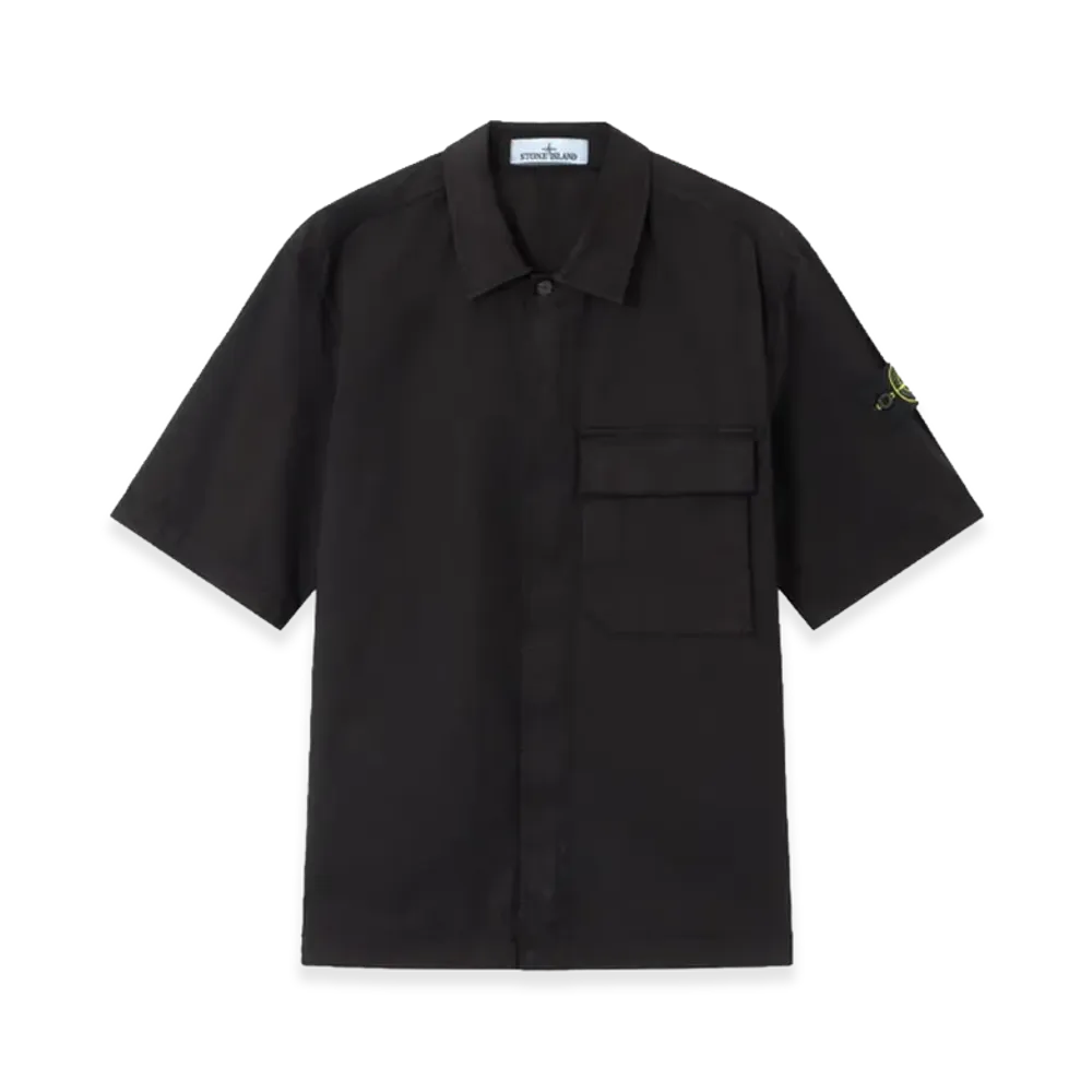 Stone Island Comfort-Fit Short-Sleeved Cotton Twill Shirt With Pocket "Black"