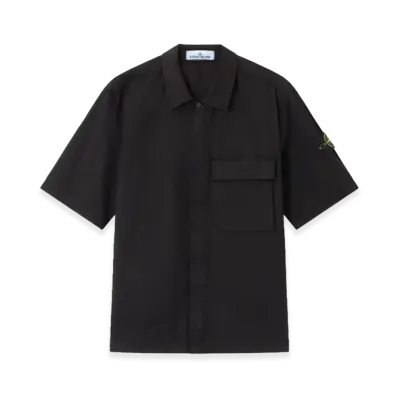 Stone Island Comfort-Fit Short-Sleeved Cotton Twill Shirt With Pocket "Black"