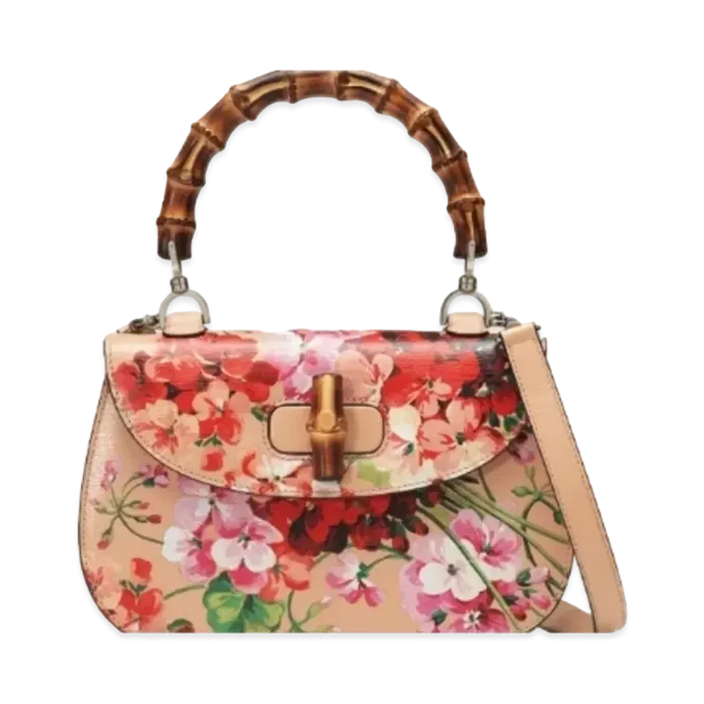 GUCCI Bamboo Classic Blooms Handbag "Flower Blooms/Green"