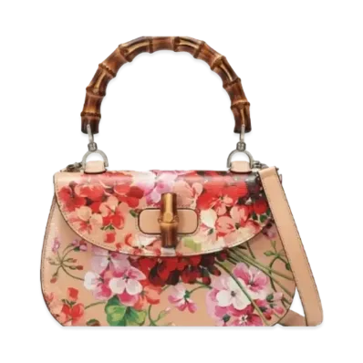 GUCCI Bamboo Classic Blooms Handbag "Flower Blooms/Green"