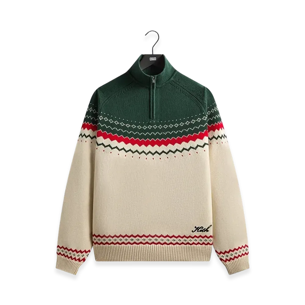 Kithmas Serif Fair Isle Rue Wyona Quarter Zip "Heather Oatmeal"