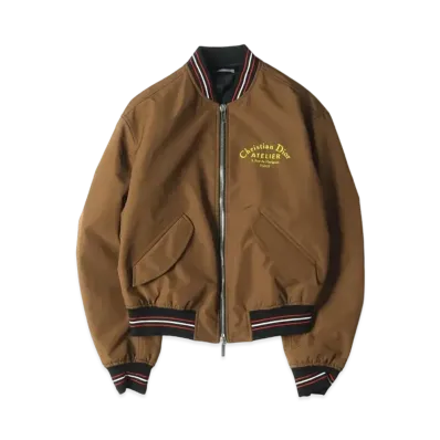 Dior HOMME Atelier Tribal Logo Embroidery Full Zip Bomber Jacket "Brown"