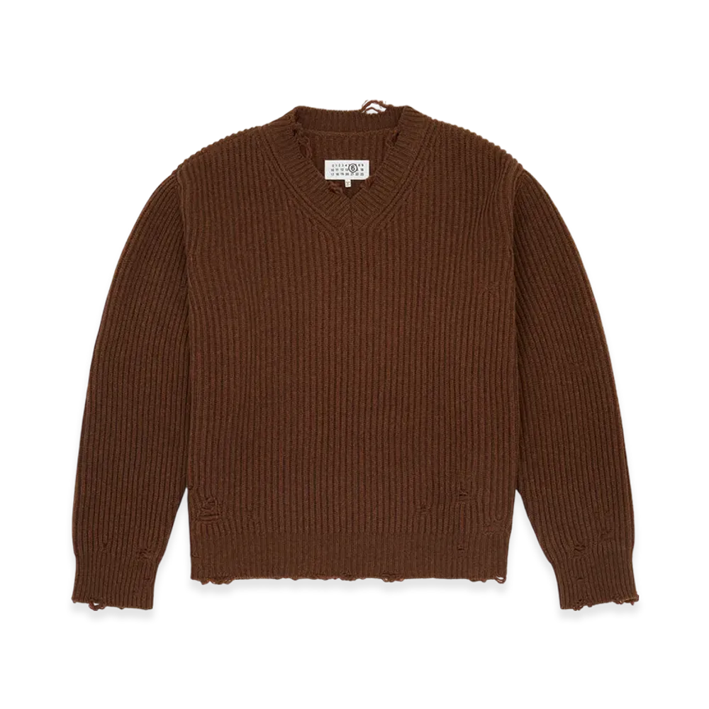 MM6 Maison Margiela Men's Ribbed Wool Knit "Brown"