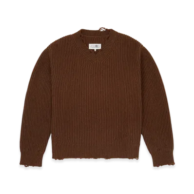 MM6 Maison Margiela Men's Ribbed Wool Knit "Brown"
