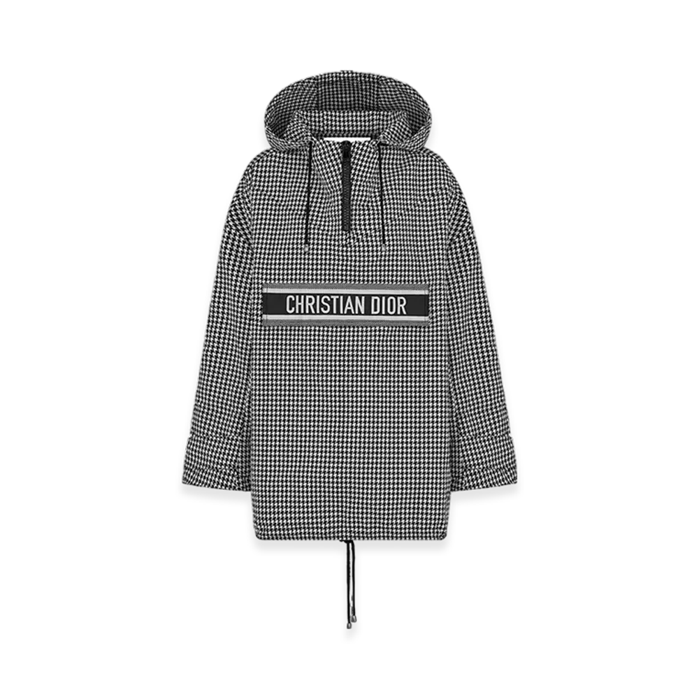 Dior Women's Hooded Anorak Houndstooth Technical Taffeta Jacquard "Black/White"