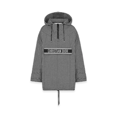 Dior Women's Hooded Anorak Houndstooth Technical Taffeta Jacquard "Black/White"