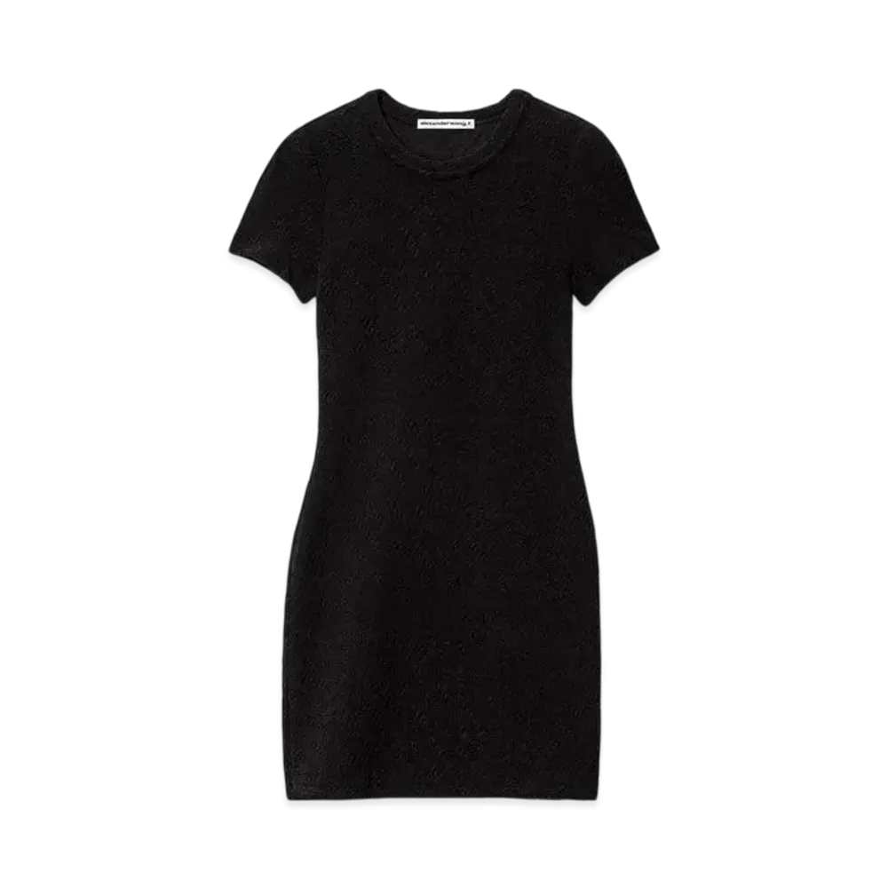 Alexander Wang Logo Jacquard Stretch Short Sleeve Mini Dress "Black"