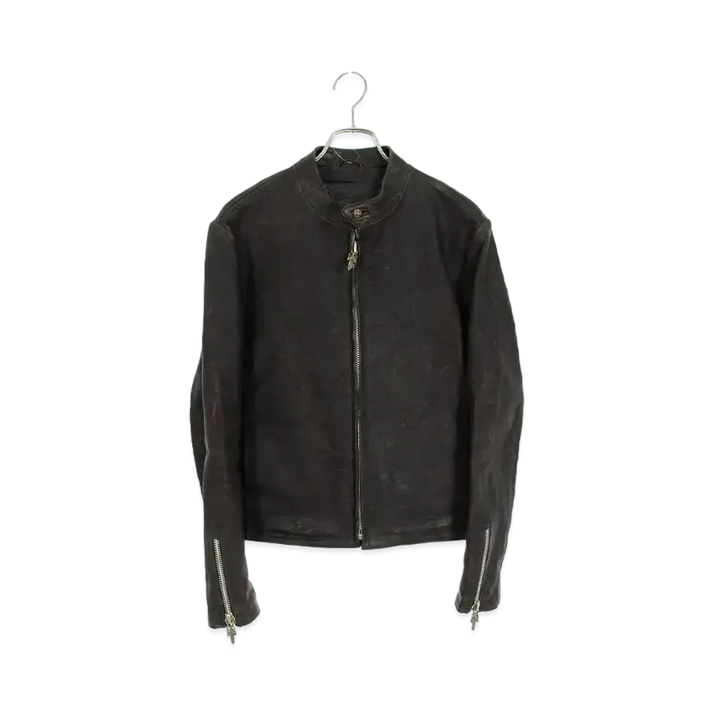 Chrome Hearts Racing 2 Dagger Zip Single Riders Leather Jacket "Dark Brown"