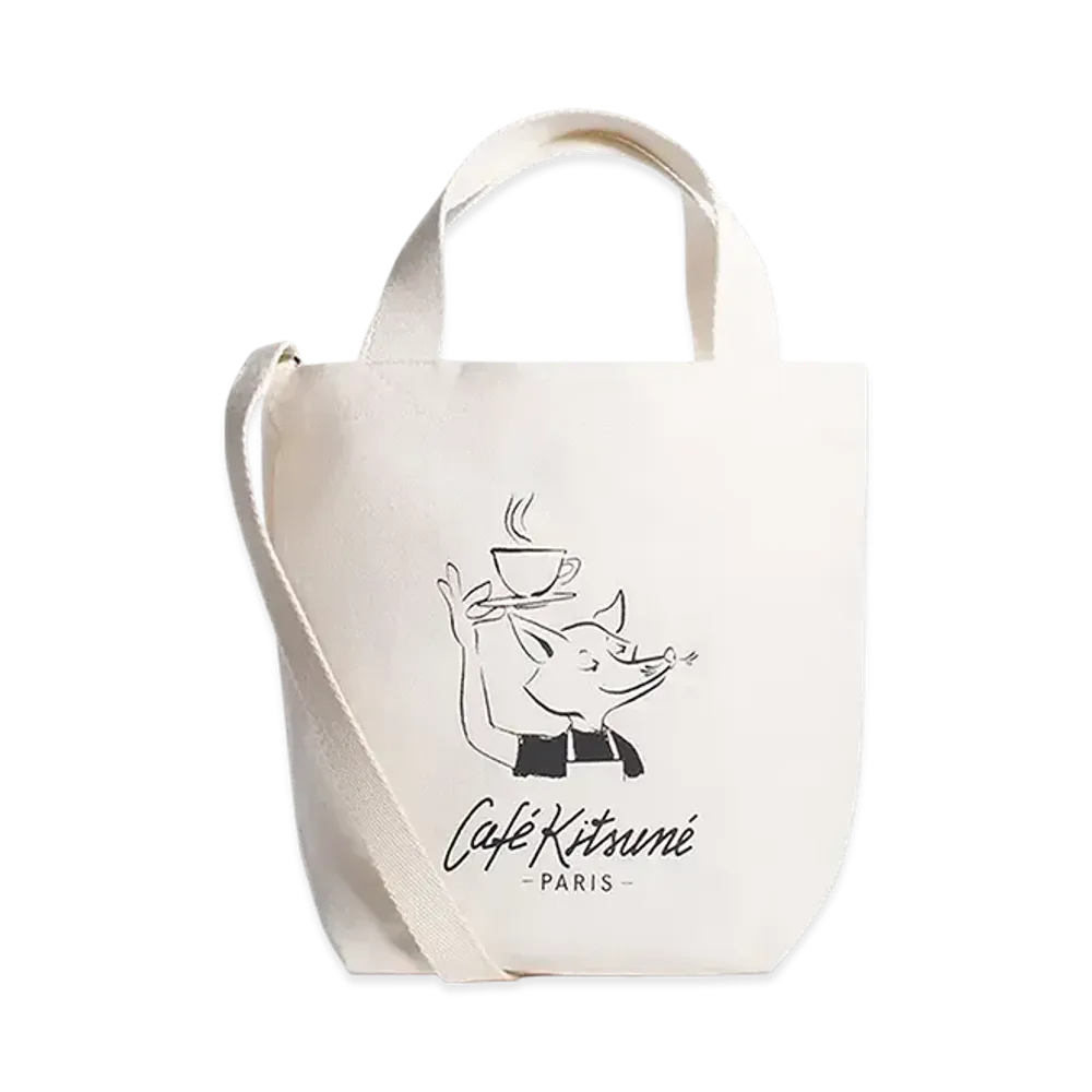 Maison Kitsune Cafe Kitsune Barista Fox Mini Tote Bag "Tapioca"