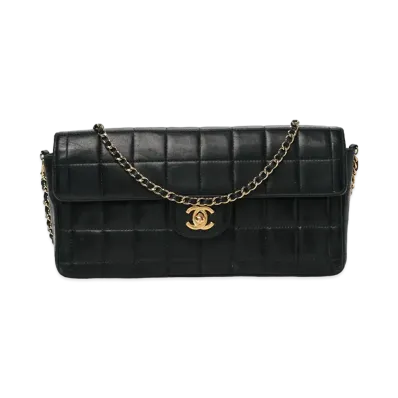 CHANEL East West Chocolate Bar Flap Chain Shoulder Lambskin "Black"