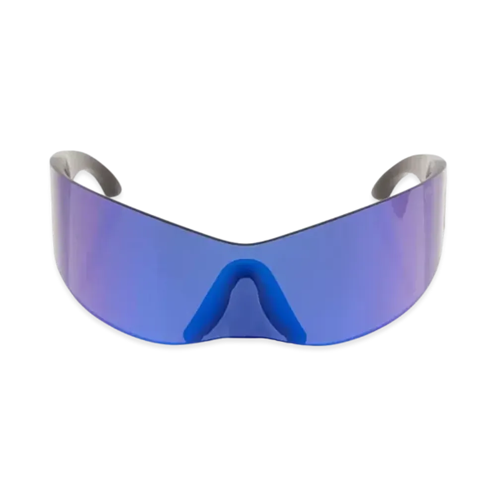 BALENCIAGA Panther Mask Sunglasses in Matte Mirror Injected Nylon "Blue"