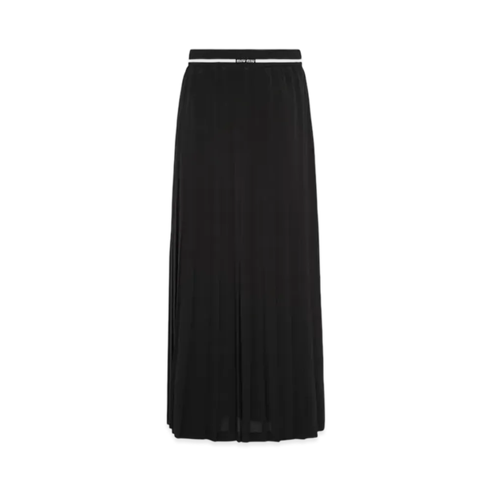 MIU MIU Women's Crepe De Chine Pleated Midi Skirt "Black"