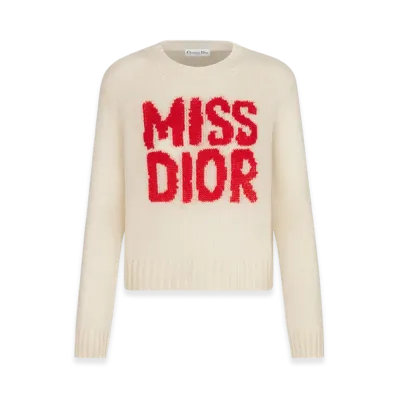 Dior Women's Cashmere and Silk Knit with Miss Dior Graffiti Motif Sweater "White/Red"