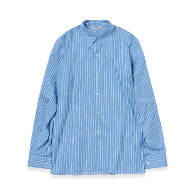 AURALEE Cotton Silk Stripe Double-Cuff Shirt "Blue"