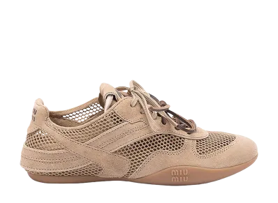 MIU MIU Women's Beige Suede And Mesh Sneakers "Beige"