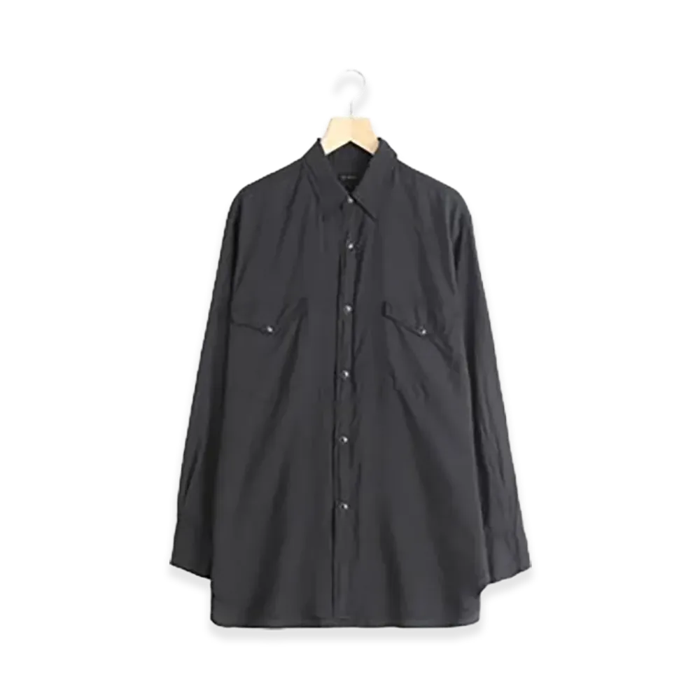 COMOLI Silk Product Dyed Western Shirt "Black"