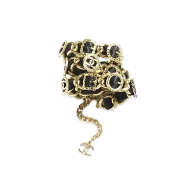 CHANEL Bracelet Metal & Calfskin "Gold/Black"