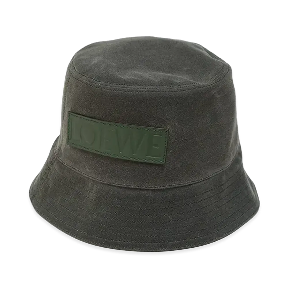 LOEWE Women's Waxed Canvas & Calf Bucket Hat "Green"