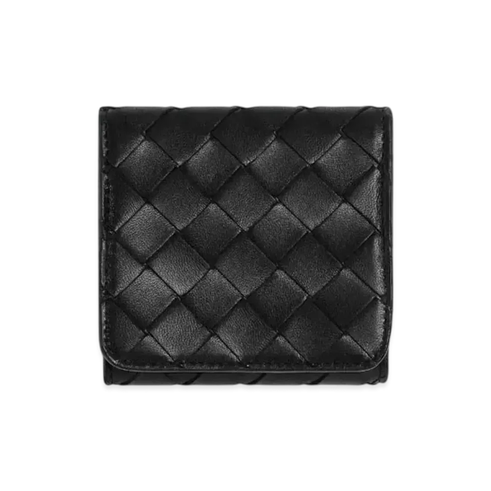 Bottega Veneta Intrecciato Compact Tri-Fold Wallet "Black"