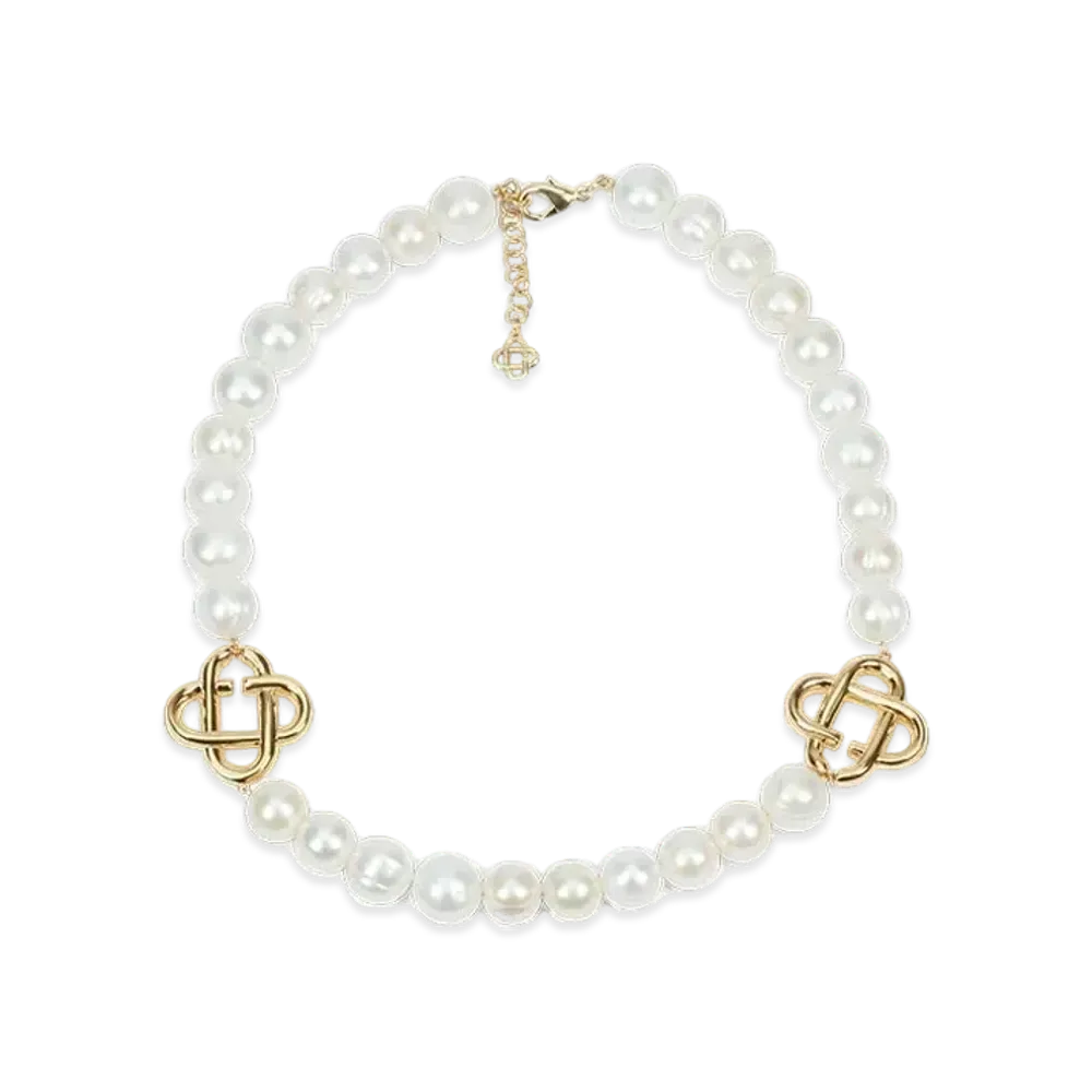 Casablanca Chunky Pearl Logo Necklace "White"