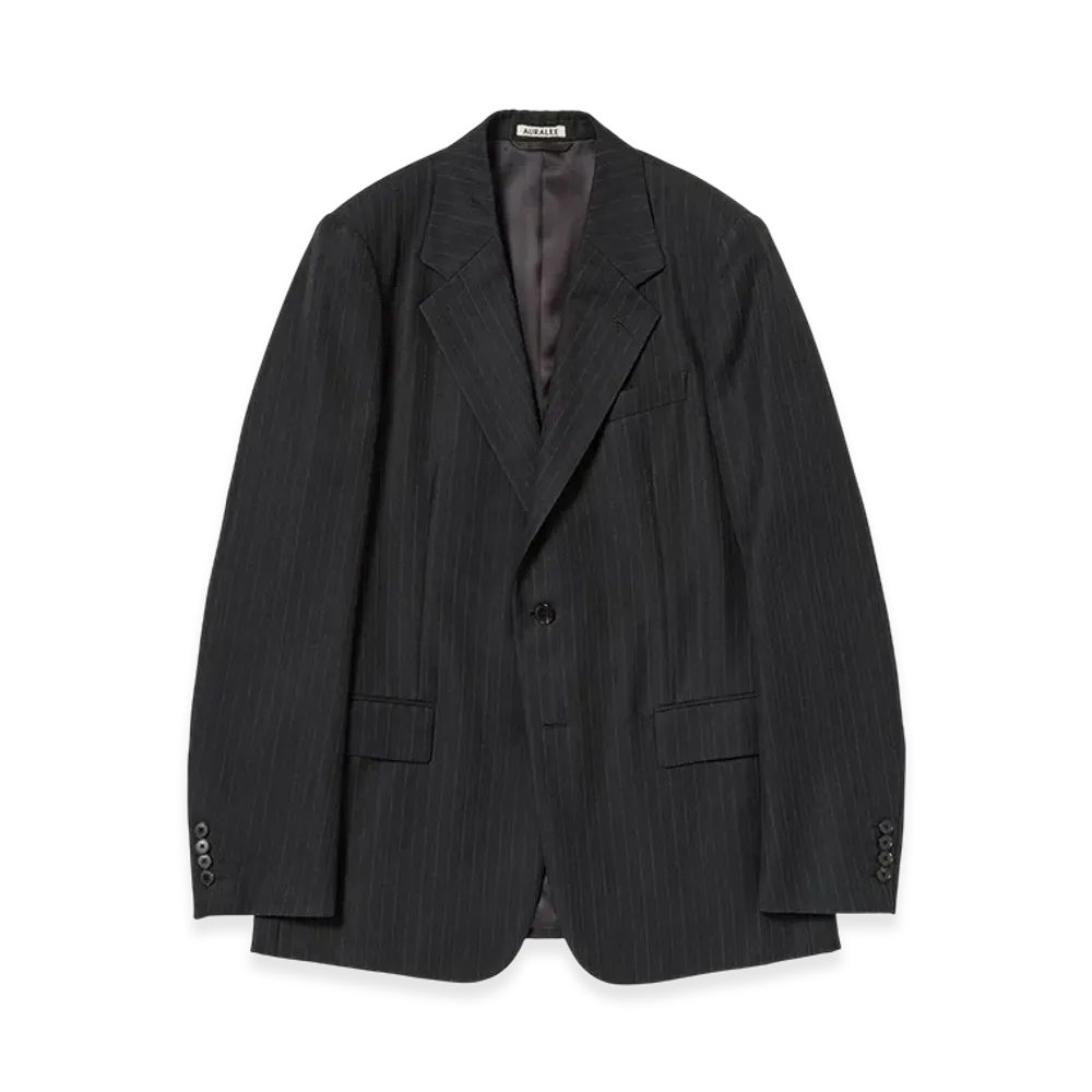AURALEE Bluefaced Wool Jacket "Charcoal Navy Stripe"
