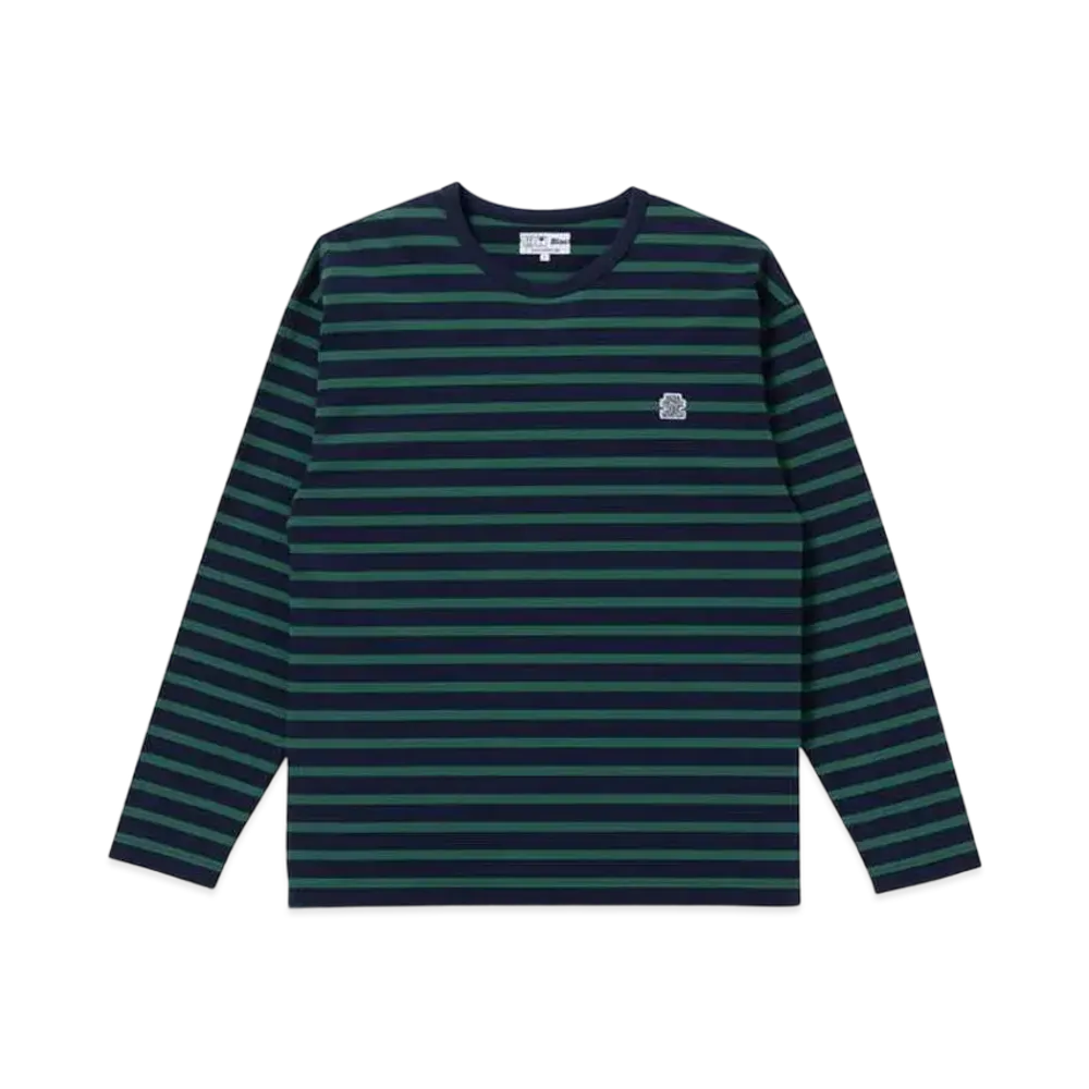 BlackEyePatch OG LABEL BORDERED L/S TEE "Navy/Green"