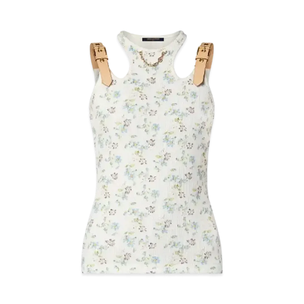 Louis Vuitton Floral Print Eyelet Belt Tank Top "Blanc Lait"