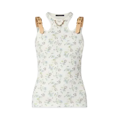 Louis Vuitton Floral Print Eyelet Belt Tank Top "Blanc Lait"