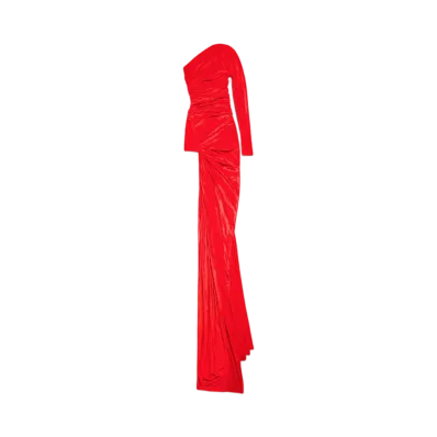 BALENCIAGA Women's Asymmetric Dress Fluid Velvet Jersey "Red"