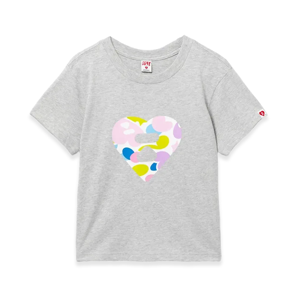A BATHING APE Women's Camo Heart Printed Tee #2 "Gray"