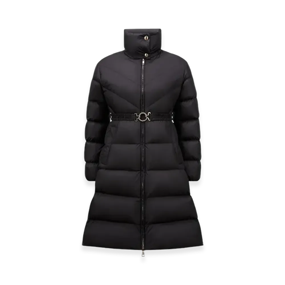 MONCLER Brou Diagonal-Quilted Long Down Jacket "Black"