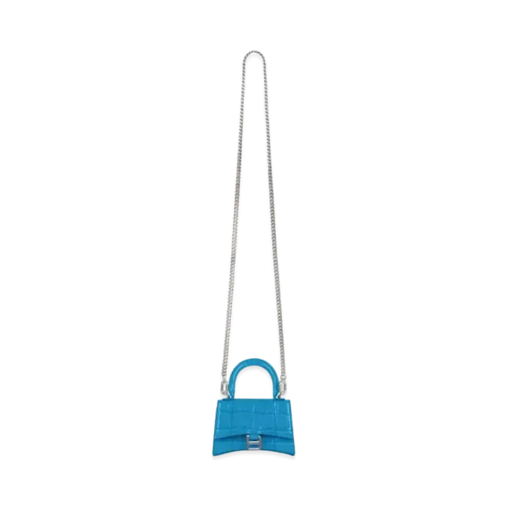 BALENCIAGA Women's Hourglass Mini Top Handle Bag With Chain "Blue"
