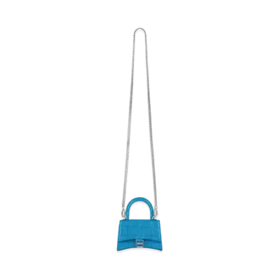 BALENCIAGA Women's Hourglass Mini Top Handle Bag With Chain "Blue"
