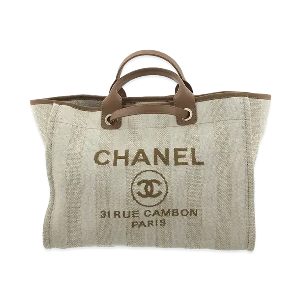 CHANEL Medium Deauville Tote Canvas "Beige/Mocha/Gold"