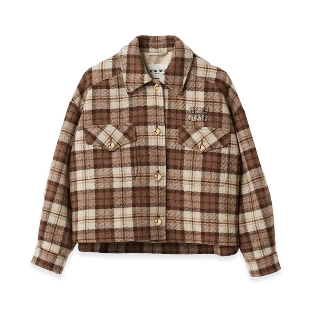 MIU MIU Women's Check Blouson Jacket "Cocoa Brown"