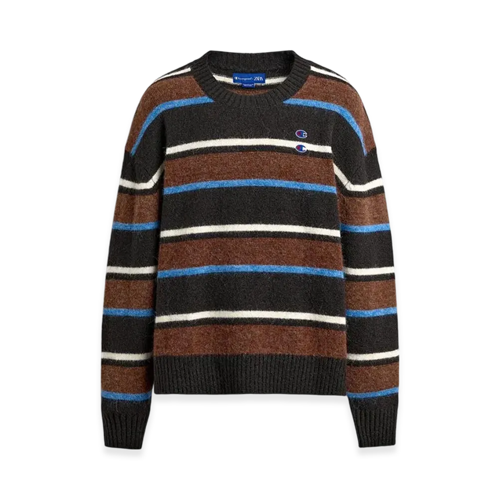 ZARA x CHAMPION Striped Patch Sweater "Chocolate"