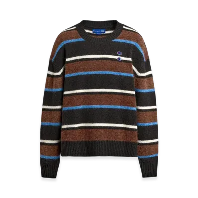 ZARA x CHAMPION Striped Patch Sweater "Chocolate"