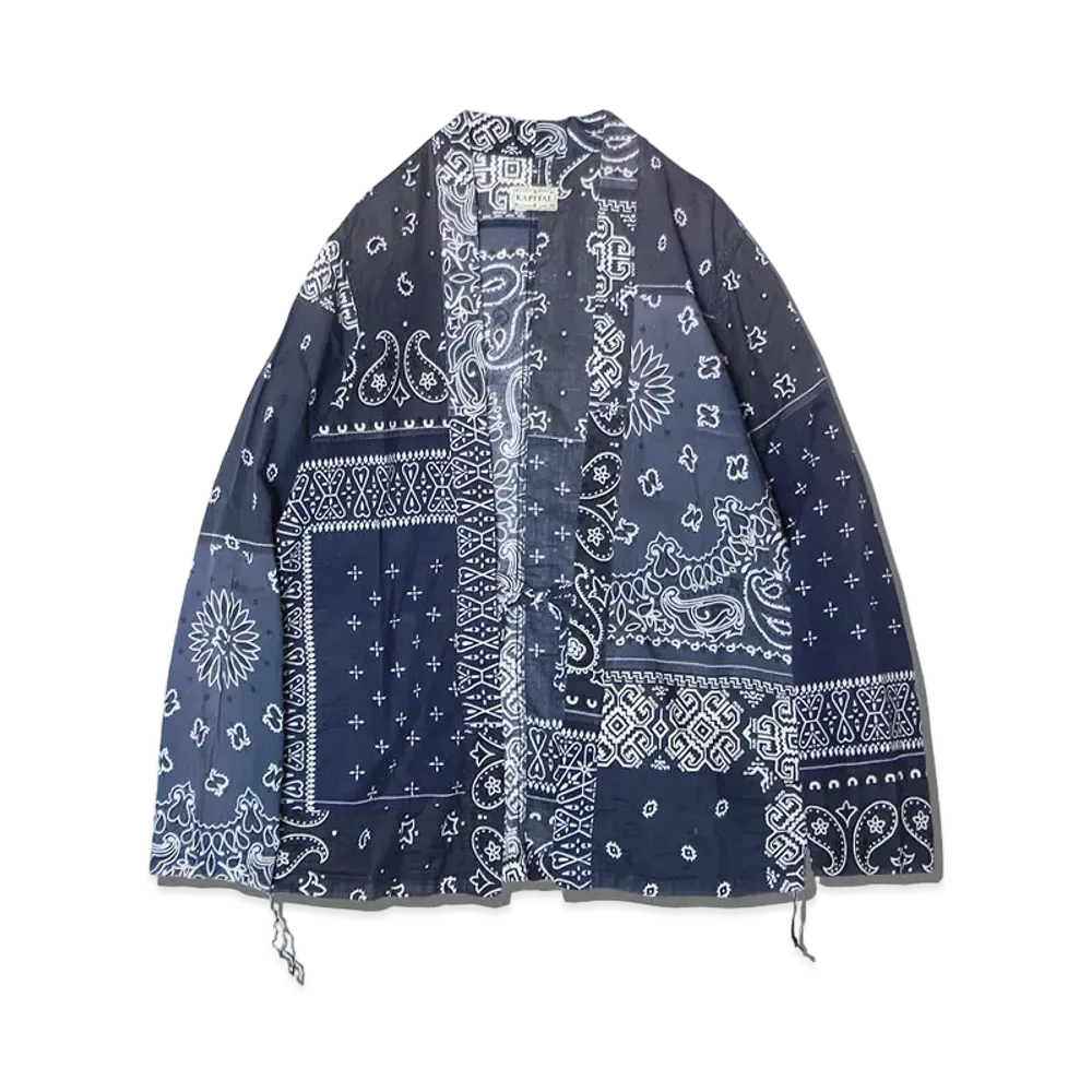 KAPITAL GAUZE BANDANA PATCHWORK PT KAKASHI SHIRT "Purple Navy"