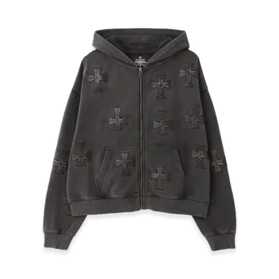Unknown London x LHP Leather Cross Zip Hoodie "Black"