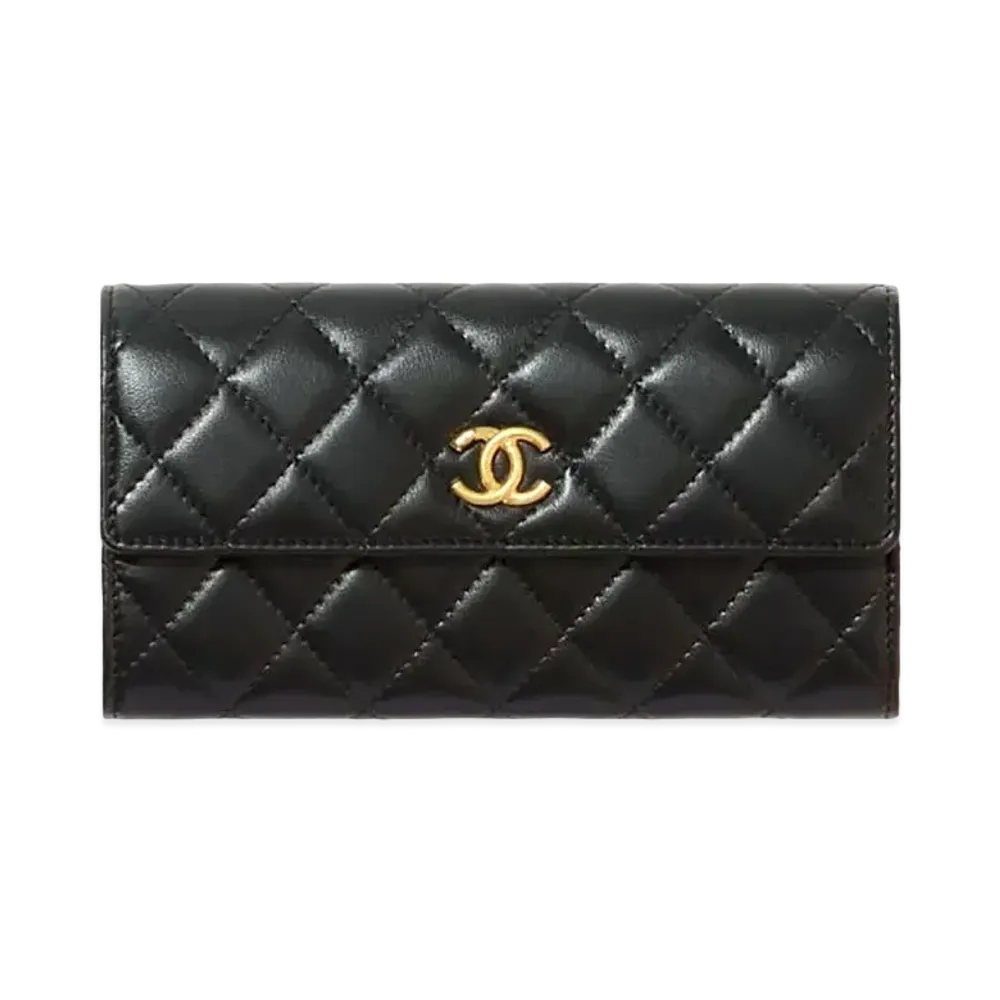 CHANEL Long Flap Wallet Lambskin "Black"