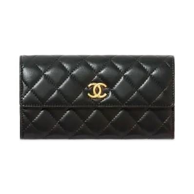CHANEL Long Flap Wallet Lambskin "Black"
