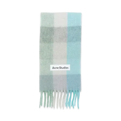 Acne Studios Mohair Check Scarf "Turquoise/Grey/Mint Green"