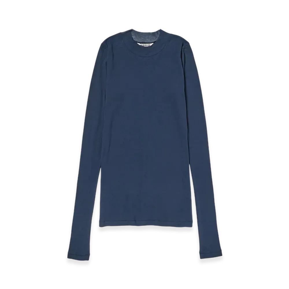 AURALEE Women's Super High Gauge Sheer Rib L/S Tee "Navy"