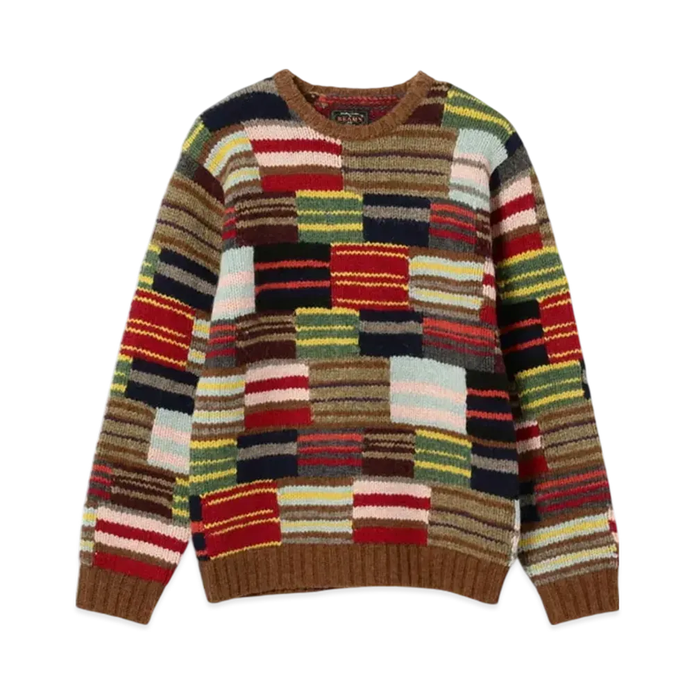 BEAMS Crew Hand Knit Patchwork "Stripe"