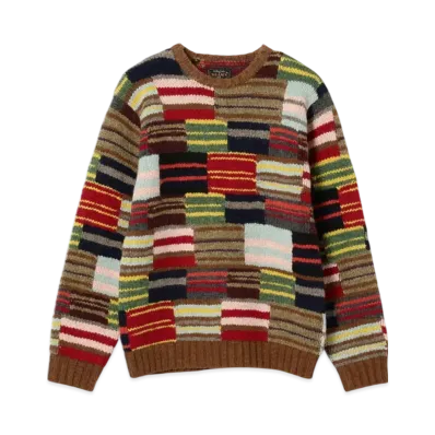 BEAMS Crew Hand Knit Patchwork "Stripe"