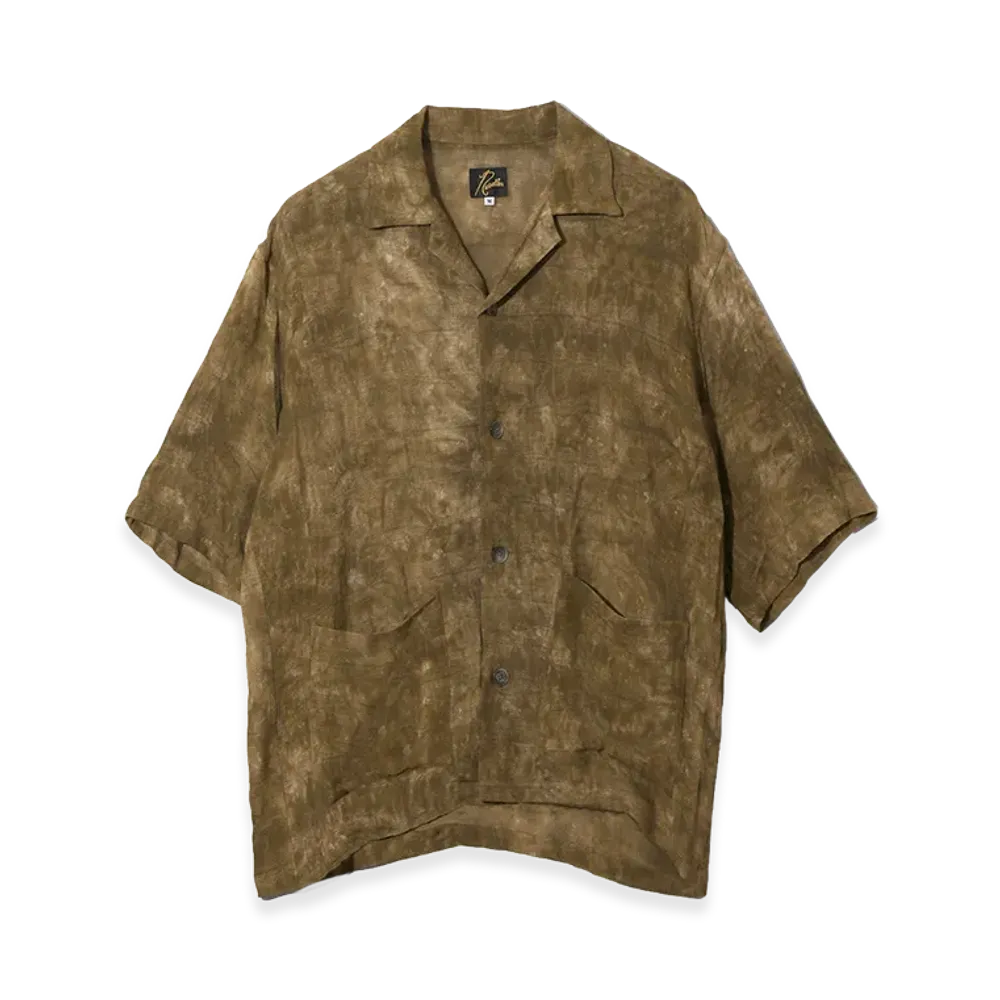 NEEDLES Cabana Shirt - Mesh Jacquard / Uneven Dye "Olive"