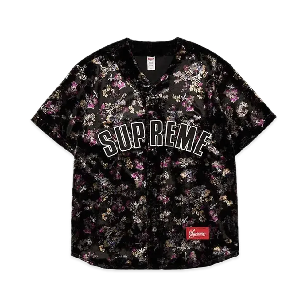 Supreme Floral Velour Baseball Jersey "Black"