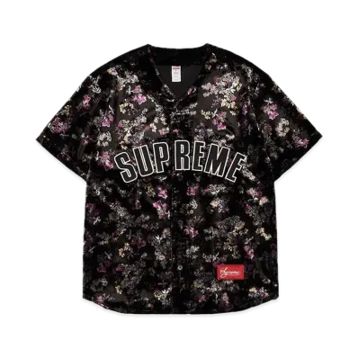 Supreme Floral Velour Baseball Jersey "Black"