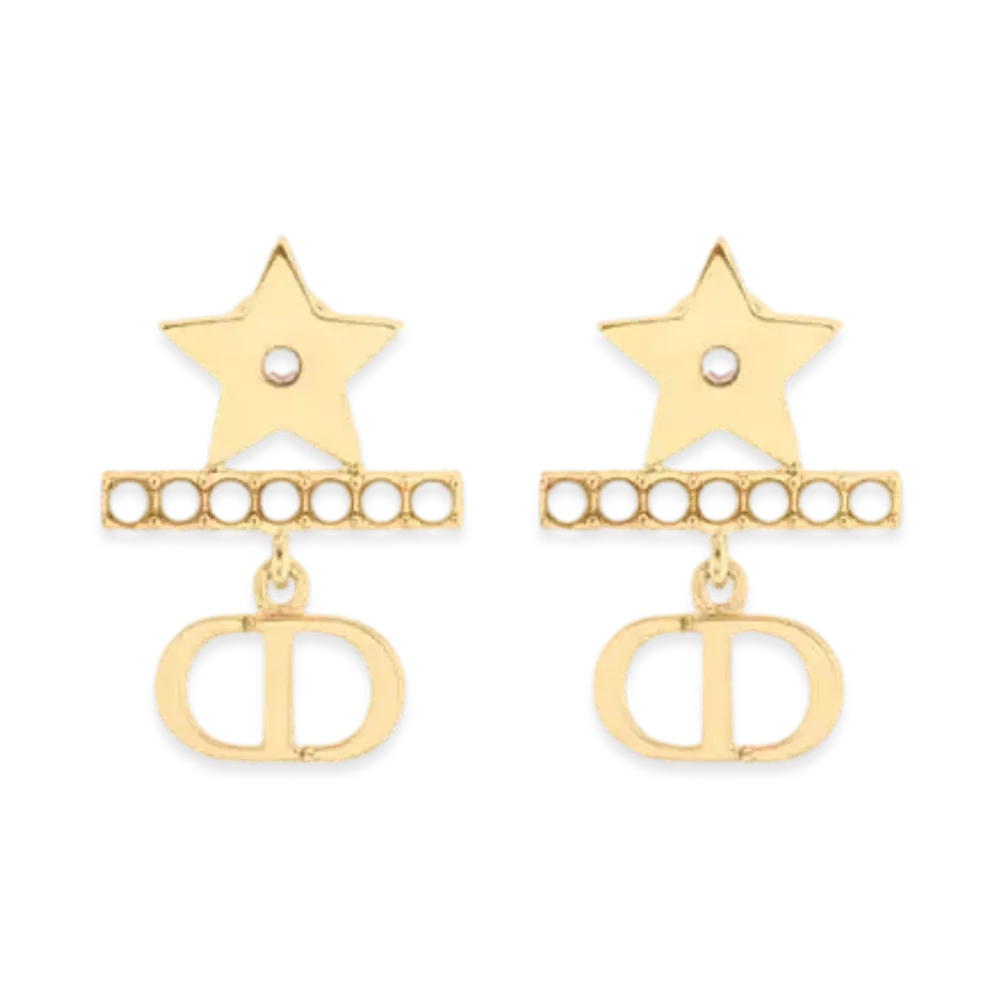 Dior Petit CD Earrings Metal with Resin Pearls and Crystals "Gold/Silver/White"