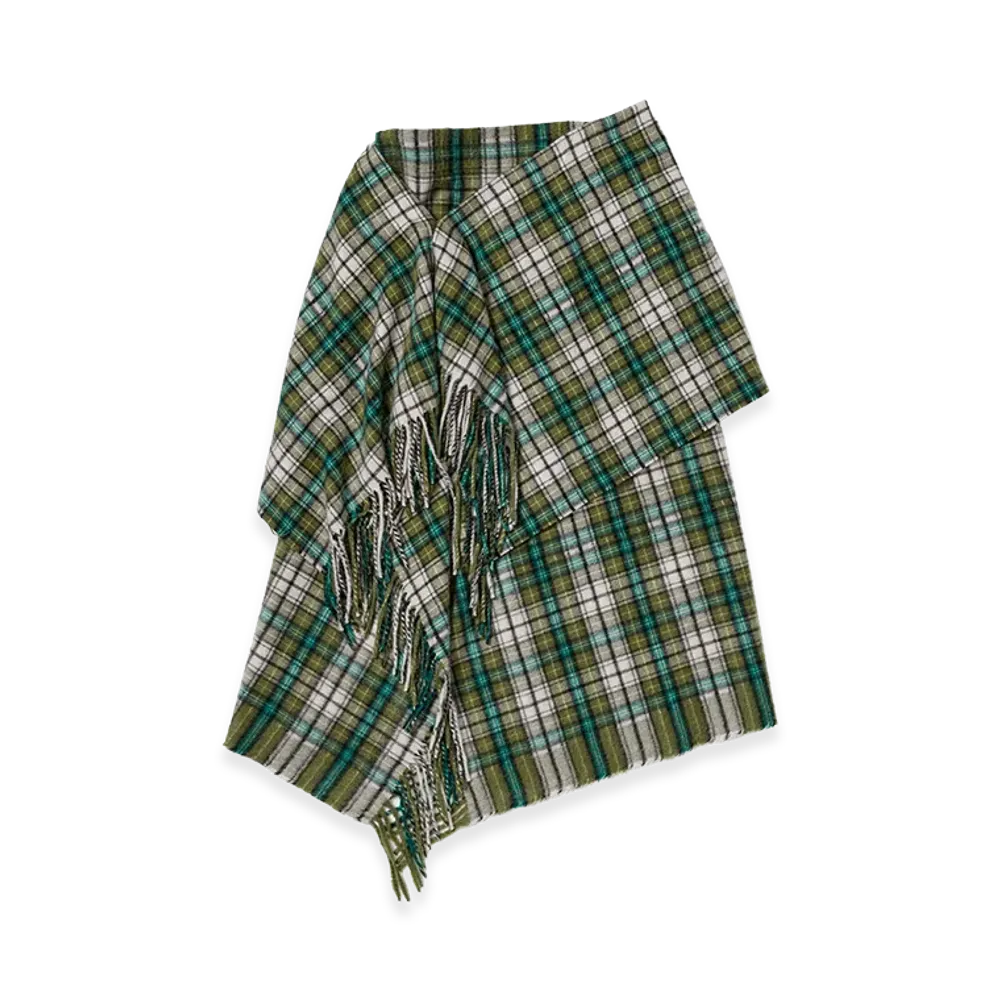 AURALEE Women's Cashmere Check Wrap Skirt "Moss Green Check"